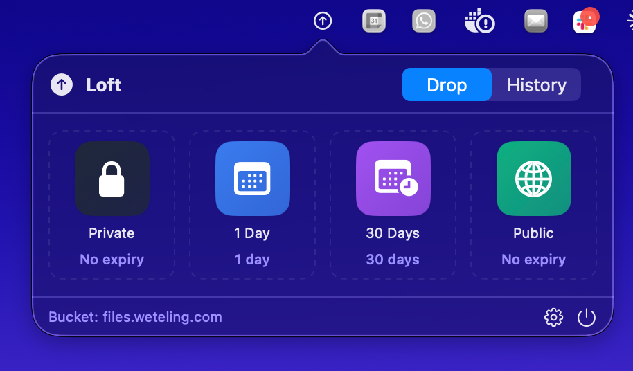 Loft popover with the four drop panes